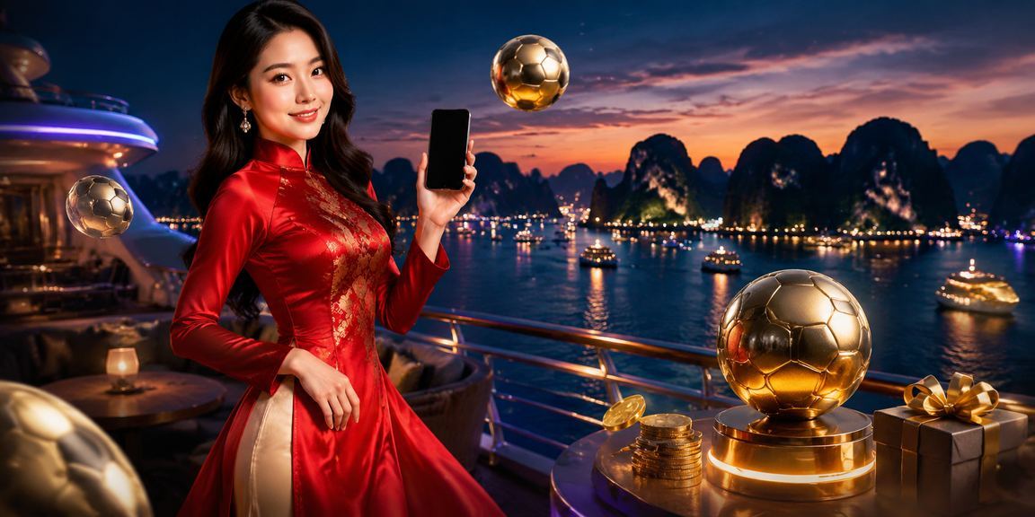 Cô gái áo dài theo dõi bóng đá tại Hạ Long Bay